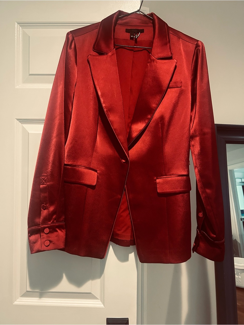 PAIGE Ruby Red Satin Single-Button Blazer